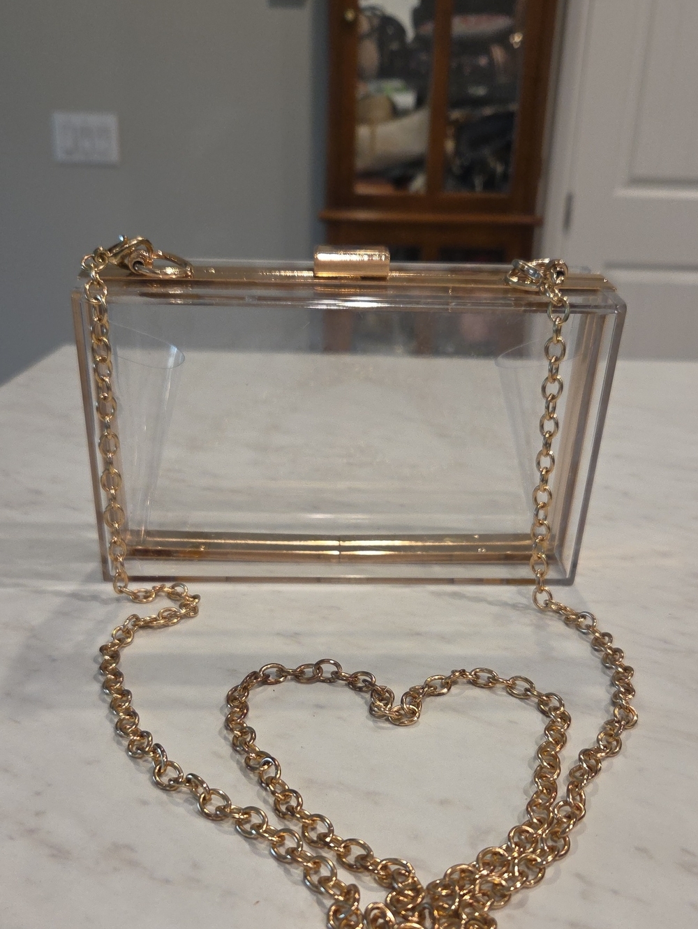 Clear Acrylic Box Crossbody Bag with Gold Chain